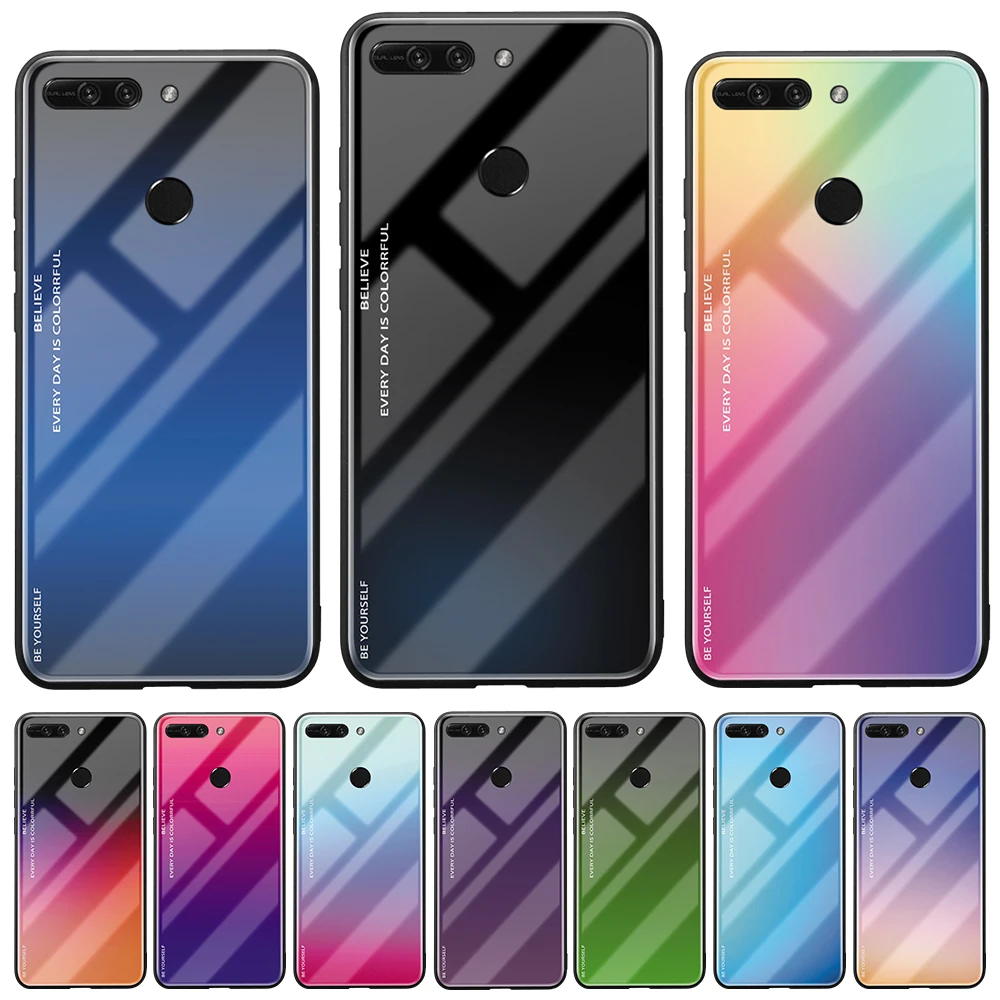 Градиентный чехол из закаленного стекла для Huawei Honor 10 9 8 lite 8X 8C 9i 10i V8 V9 V10 V20 бледный magic2 новые цветные Чехлы для телефона