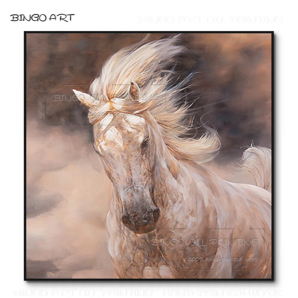 

Top Artist Hand-painted High Quality Horse Oil Painting on Canvas Luxury Artwork Handmade White Horse Oil Painting for Wall Art
