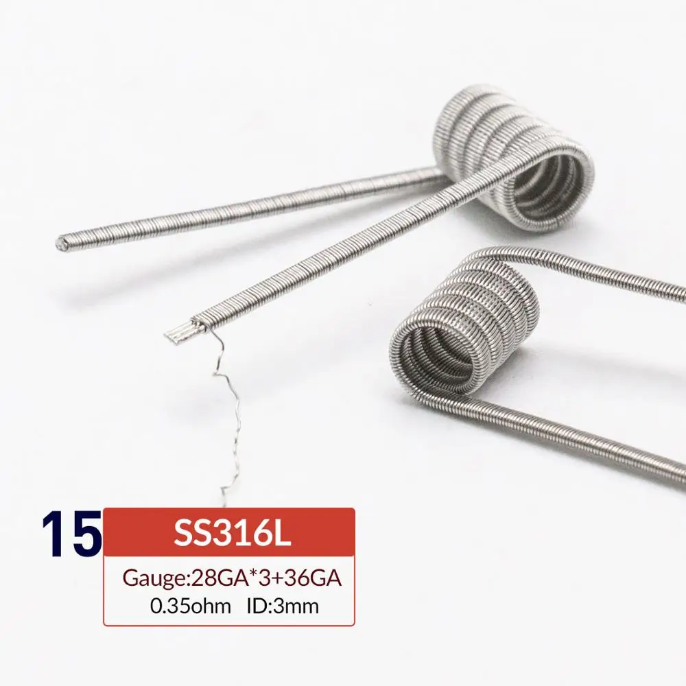 Volcanee 10 шт. Alien Clapton Плавленая Clapton Катушка Провода Предварительно Построенная катушка NI80 SS316L A1 предварительно изготовленная обмоточная катушка DIY RDA нагревательное сопротивление - Цвет: SS316 28GAx3