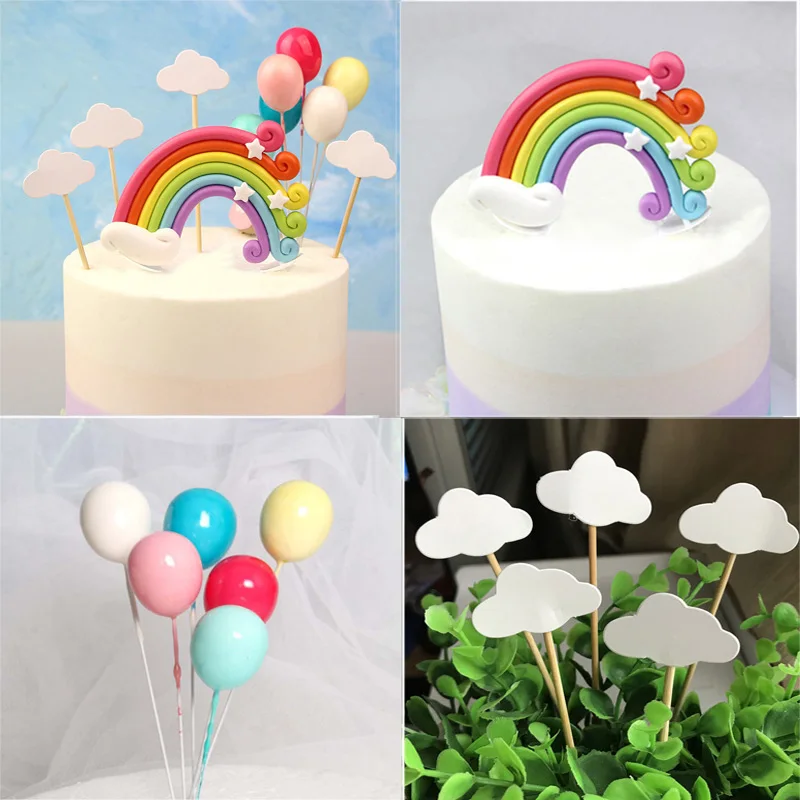 

1 Набор «С Днем Рождения» топперы для торта радужные воздушные шары облачные флажки для торта кекс Топпер Единорог вечерние украшения торта Suppply