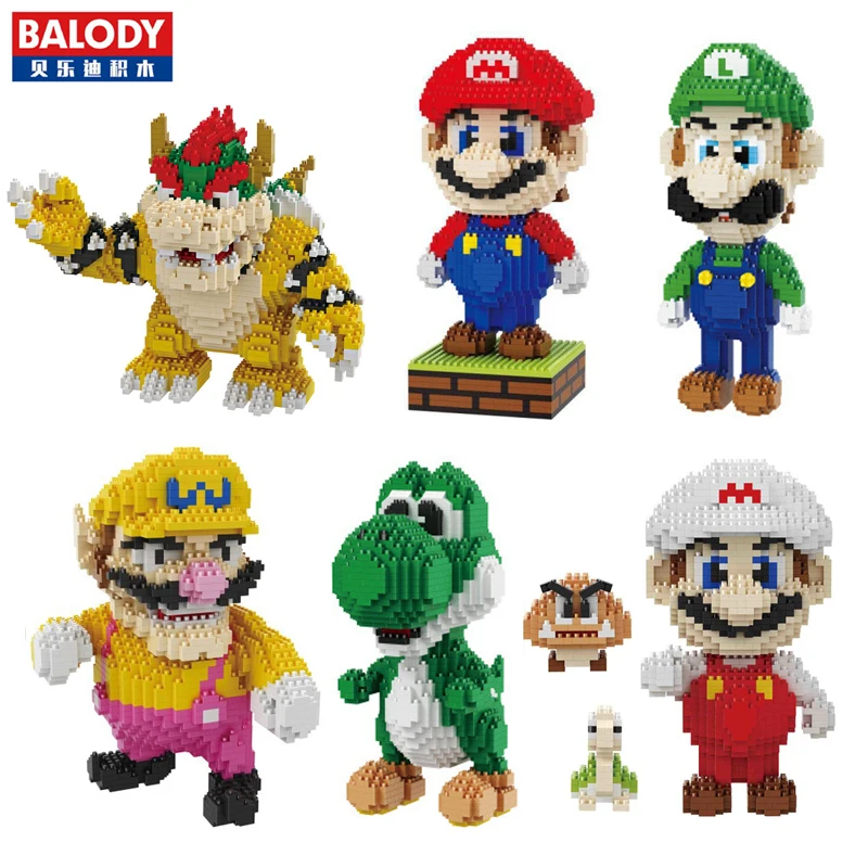 Классическая игра Super Mario Luigi Bowser Wario Yoshi огненный Monster DIY мини строительный алмаз