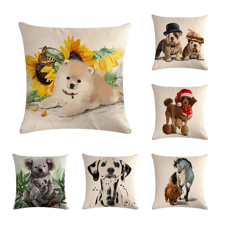 

Animals Cute Cartoon Cat Horse Dog Koala Printing Cushion Cover Miana Sofa Pillowcase For Office Living Room Home Decorative
