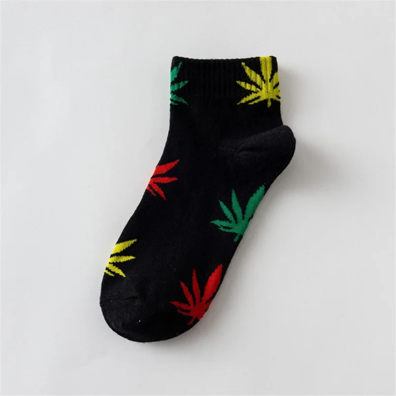 52156 Moda Socmark Summer Women Men's Funny Ankle Socks Hemp Meias Long Happy Maple Leaf sokken Cotton Weed Grass White Black Socken - Цвет: 52156