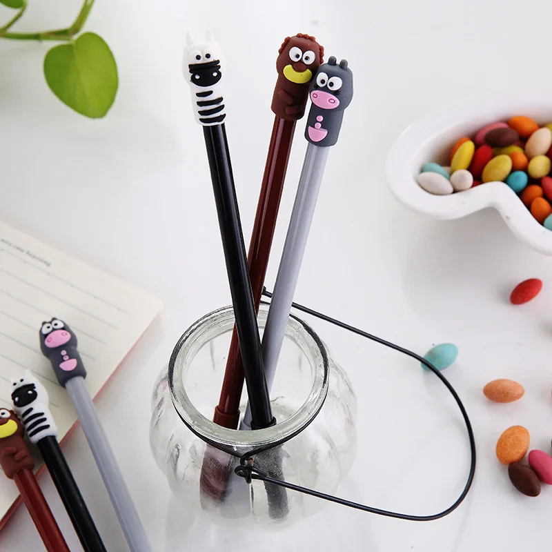 1 Pcs Kawaii Cartoon Zebra Hippopotamus Animals 0.5mm Gel Pens Student Writing Plastic Pens Stationery Children Gift