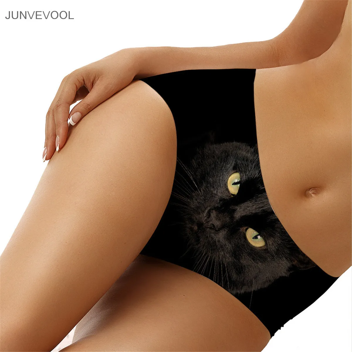 Женское нижнее белье из спандекса с 3D принтом черного кота мехом трусы женское