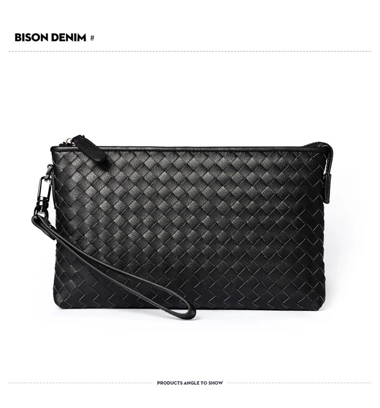 Мужские кошельки BISON DENIM из натуральной кожи, Длинный кошелек из воловьей кожи, брендовый мужской клатч на молнии, сумочка-браслет, удобная сумка, N8205-1