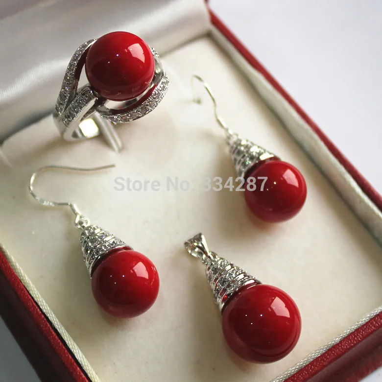 

New Style 2014 Wholesale South Sea Shell Pearl silver (Plated) 12MM Earring Pendant(14MM) Ring(Size 7,8,9) Necklace Sets