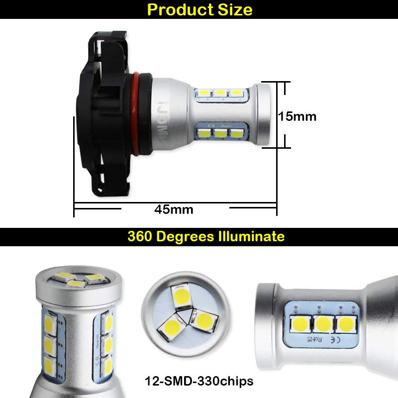 Фото Gtinдиагностика CANBUS H16 5202 PS19W PSY24W 12-SMD светодиодный лампы для 2008-up Audi A3 8P DRL дневные ходовые лампы, ксенон, белый, красный, янтарный №4
