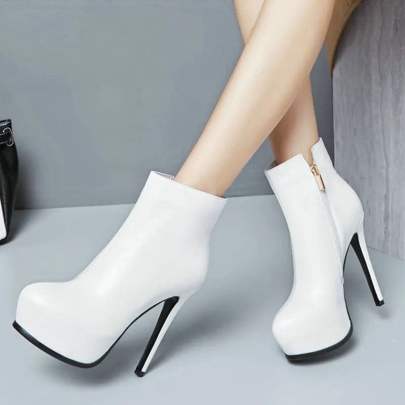 White Black Orange High Heel Platform Ankle Boots Women Fashion Sexy Thin Party Wedding Shoes Ladies Genuine Leather | Обувь