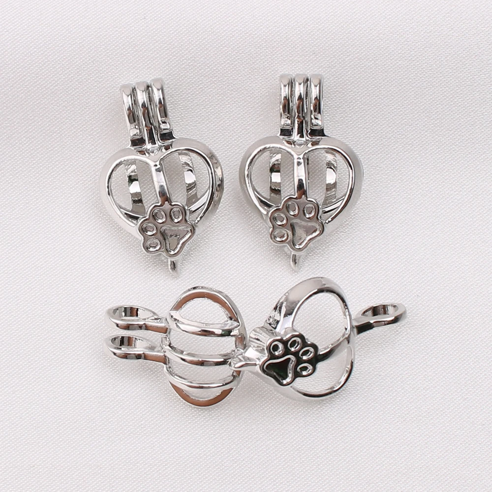 10pcs Mini Heart Shape Dog Paw Pearl Cage Pendant Essential Oil Diffuser Bead Lockets Necklace Charms for Oyster | Украшения и