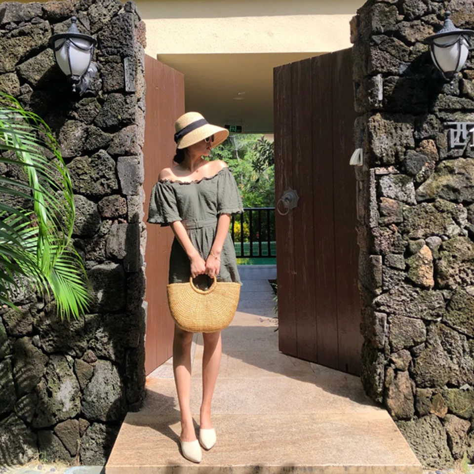 Oswego Straw Handbag High Quality Hand Made Rattan Beach Bag Tote Bucket 2019 New Summer Bags With Ribbon Women | Багаж и сумки