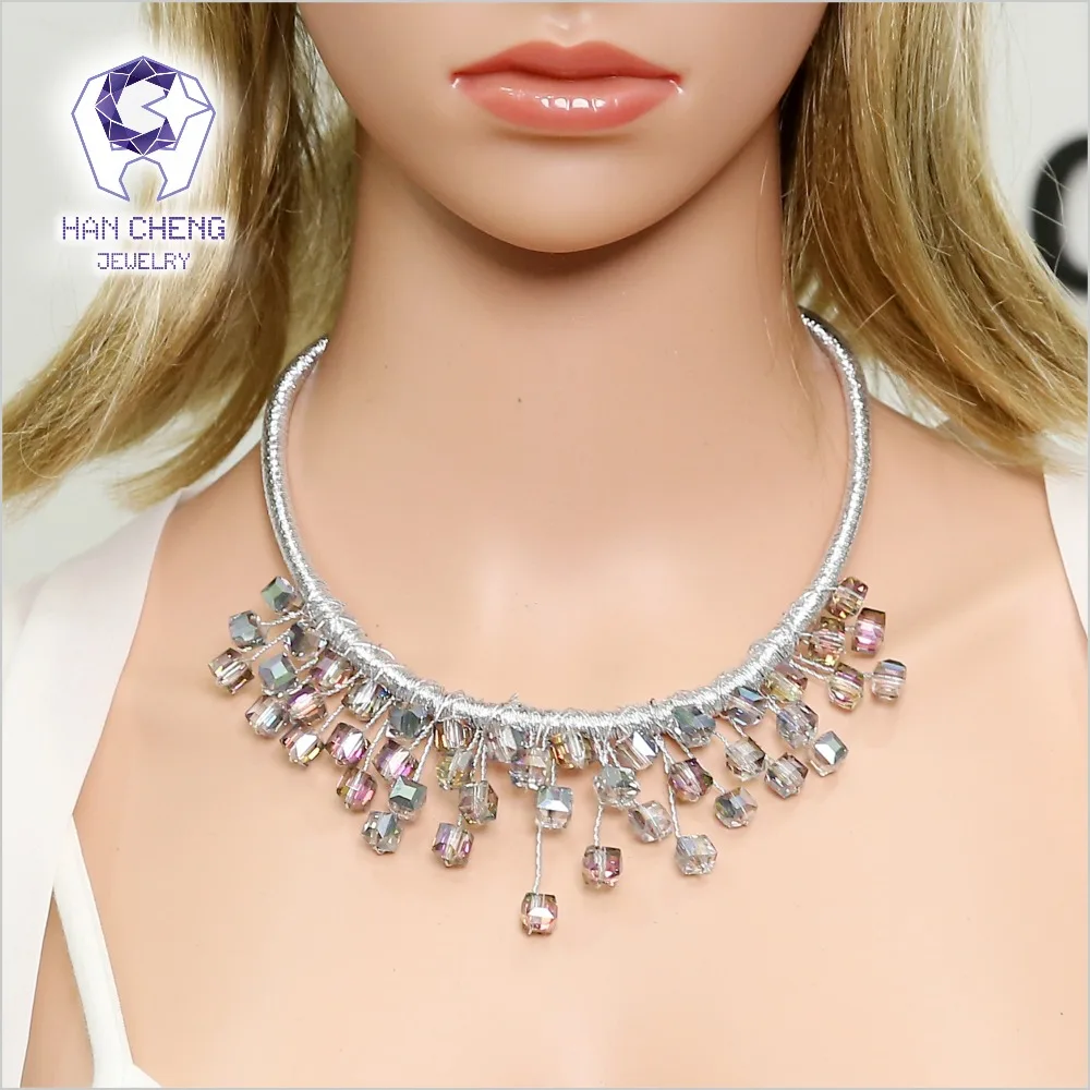 HanCheng модное роскошное серебряное ожерелье-чокер с разноцветными драгоценными