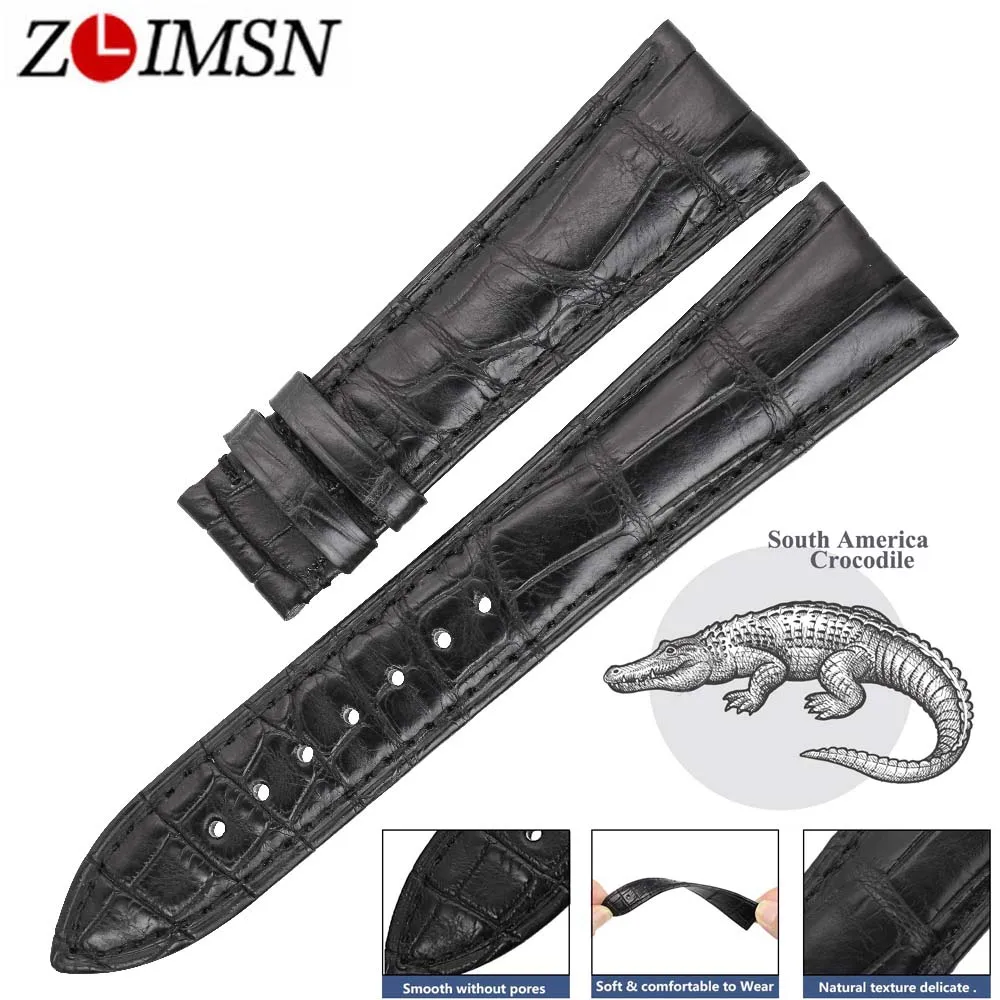 ZLIMSN Double Luxury Crocodile Leather Watch Black Bands Men's Women Strap Suitable for Panerai 14mm-24mm Alligator Watchband