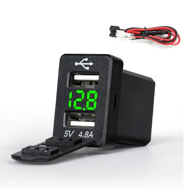 12V Dual USB Автомобильное зарядное устройство светодиодный вольтметр A адаптер питания для Toyota Smart Phone - Цвет: GN