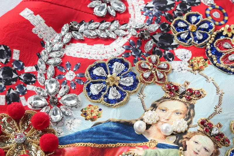 2018 весеннее подиумное платье бусины бриллианты с принтом ангела высокого класса