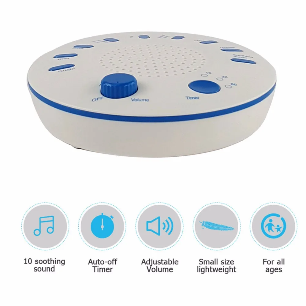 White Noise Baby Sleep Machine Soothers Rechargeable Helper with Nature Music Sound for Relax Christmas Gift | Мать и ребенок