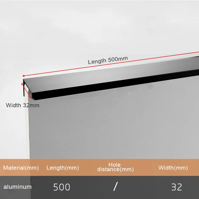 Black Length 500mm NAIERDI, черные скрытые ручки для шкафа, алюминиевый сплав, кухонный шкаф, ручки для выдвижных ящиков, Мебельная ручка, дверная фурнитура для спальни - Цвет: Black Length 500mm