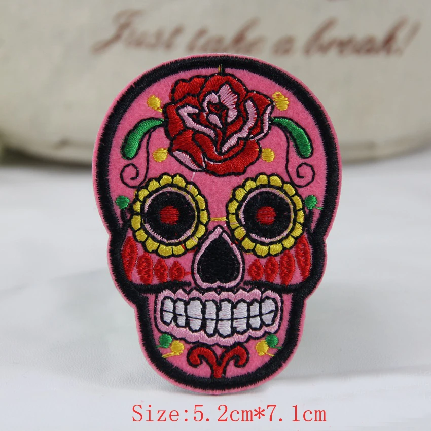 8 шт./партия цветы разного цвета Череп Скелет вышивка железа на заплатках одежда