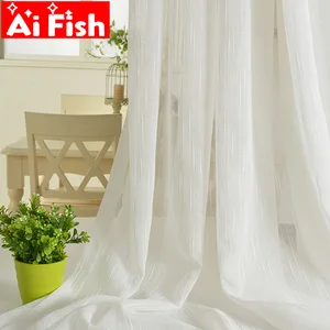 Современные белые полосатые газовые однотонные хлопковые льняные оконные занавески, прозрачные ткани для гостиной, кухни, тюлевые занавески, s портьеры #40