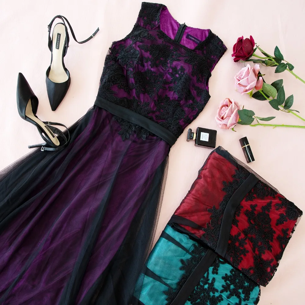 Vestido de Festa Longo Ever Pretty real photo, длинные платья для выпускного вечера с кружевной аппликацией,, дешевые вечерние платья, элегантные трапециевидные праздничные платья Jurken