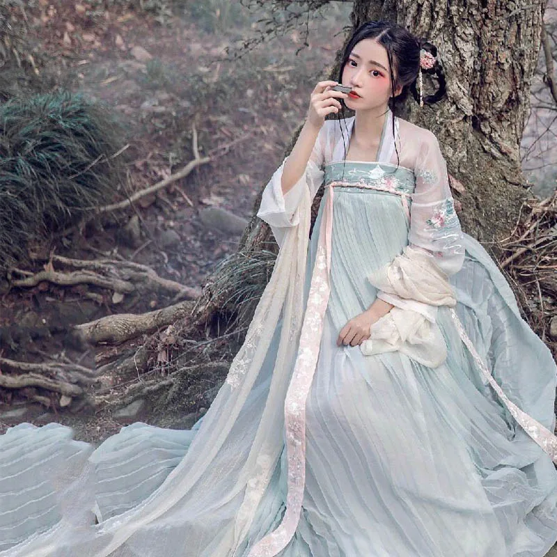 Китайская древняя Летняя одежда Hanfu с длинными рукавами Свободная принцессы