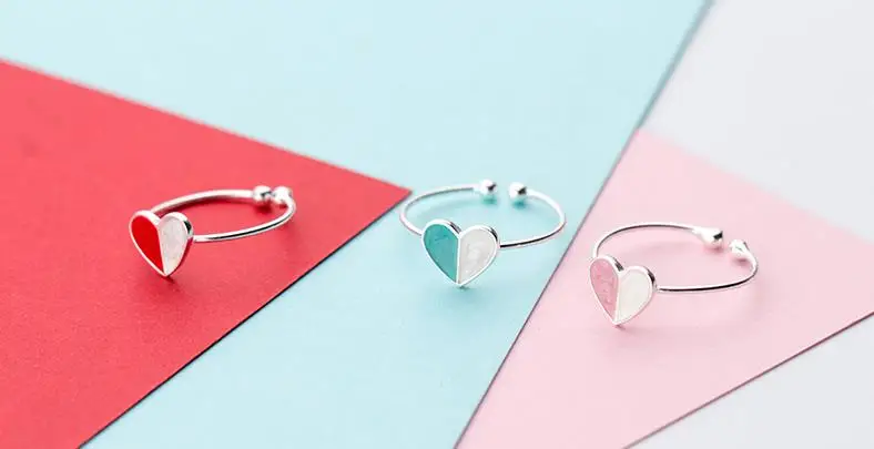 RYOUCUTE Настоящее серебро 925 пробы ювелирные изделия Модные большие красочные кольца в форме сердца для женщин Bijoux эффектное античное кольцо Anillos