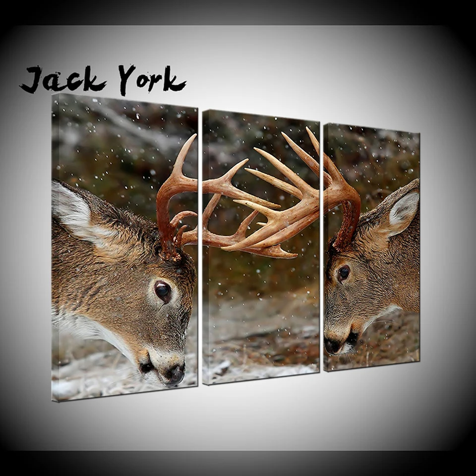 

Canvas Painting Animal two deer in snow 3 Pieces Wall Art Painting Modular Wallpapers Poster Print for living room Home Decor