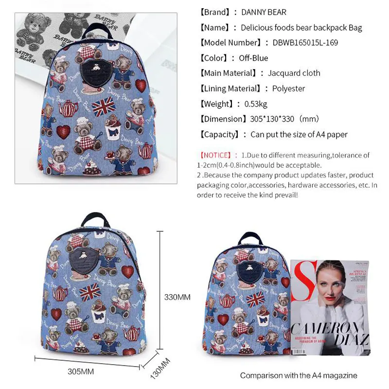 Danny Bear для девочек подростков синий маленький Рюкзаки повседневные школьников