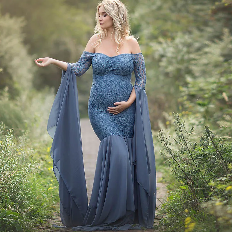 

New style Lace Dress Pregnant Clothes Dresses For Maternity Women Full sleeve Maternity Photography Props Long dress
