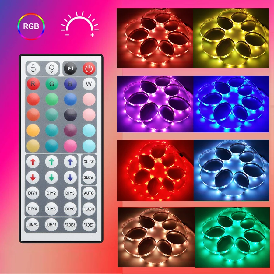 5 м 10 м 15 М 5050 Светодиодная лента DC 12 В RGB гибкая лента Светодиодная лента с ИК-пультом дистанционного управления для дома, кухни, рождественской вечеринки