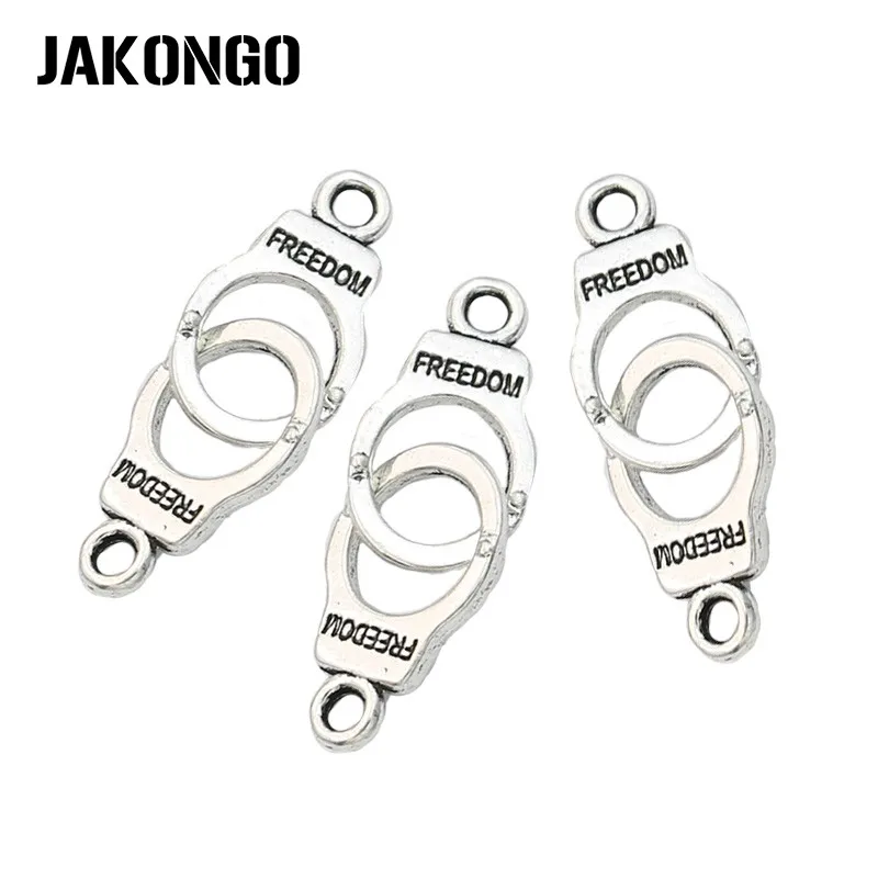 

JAKONGO Antique Silver Plated Handcuffs Freedom Charm Pendants for Jewelry Accessories Making Bracelet Findings DIY 30x11mm