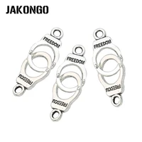 jakongo antique silver plated handcuffs freedom charm pendants for jewelry accessories making bracelet findings diy 30x11mm