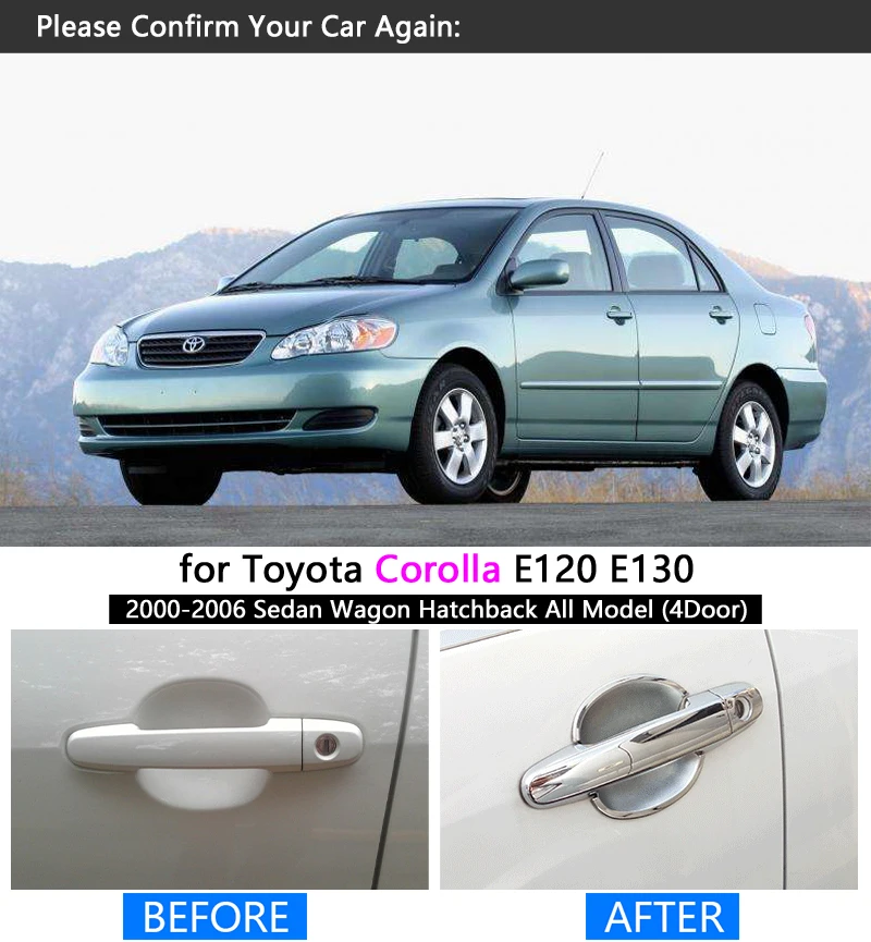 Для Toyota Corolla 2001-2006 Хромированная ручка Накладка набор E120 E130 2002 2003 2004 2005 автомобильные аксессуары наклейка для стайлинга автомобиля