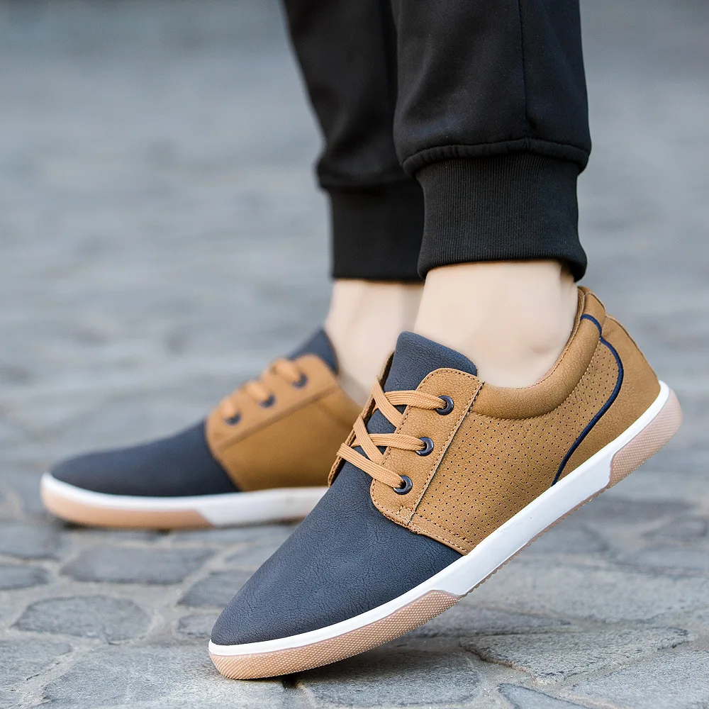 New men's shoes retro-style Skateboard Casual solid Boat English sanded low band pu leather | Обувь