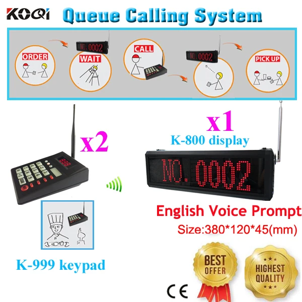 Customers Pager Vibrating Wireless System With English Voice Prompt Display And 999 Keypad(1 display+2 transmitter keypad)