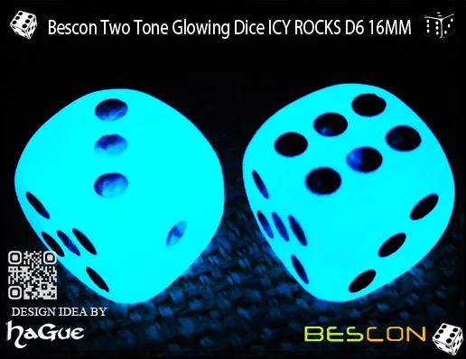 Bescon двухцветные Светящиеся Кости D6 16 мм 12 шт набор ледяных камней, 16 мм шестигранники(12) блок Светящиеся Кости