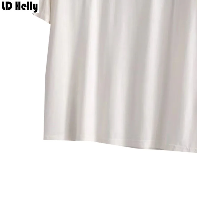 LD Helly 2018 Для женщин цветочной вышивкой белая футболка Лето Бабочка рукавом