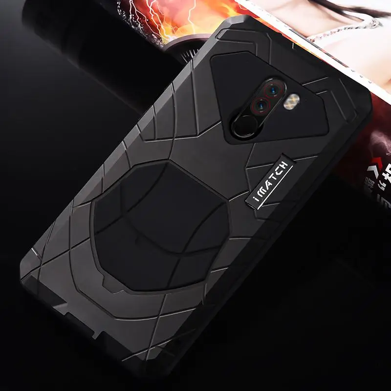 Водонепроницаемость в повседневных условиях чехол для Xiaomi Pocophone F1 Роскошный противоударный алюминиевый металлический ampSilicone задняя крышка для Pocophone F1 чехол - Цвет: Черный