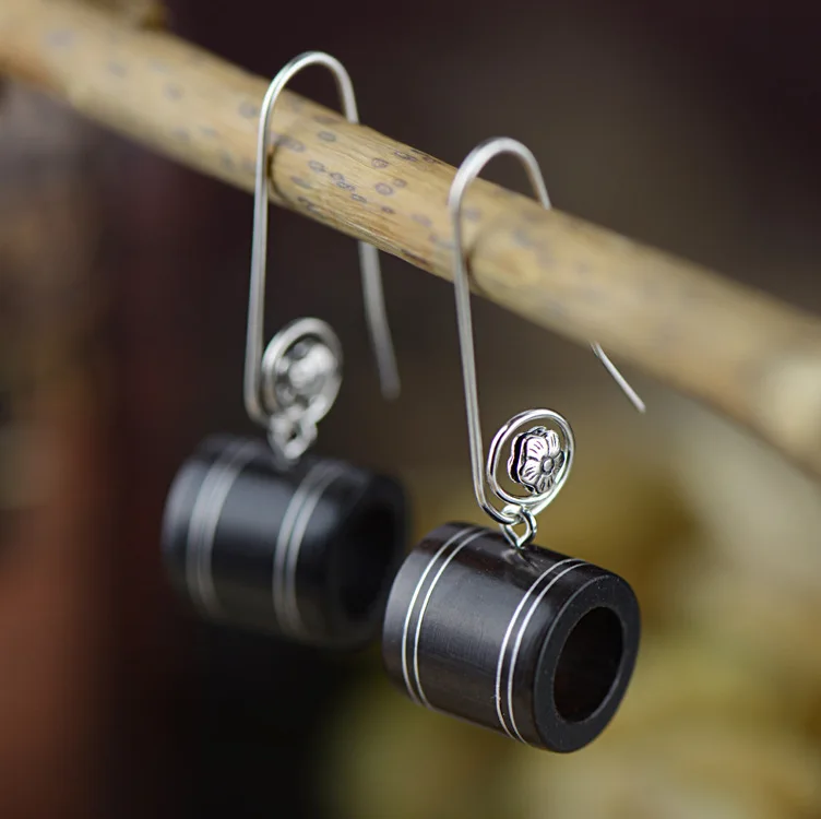 

2018 Promotion New Earings Fashion Jewelry 925 Jewelry Natural Hand-made Mosaic Of Ebony Pendant Coin Earrings Exquisite Gift