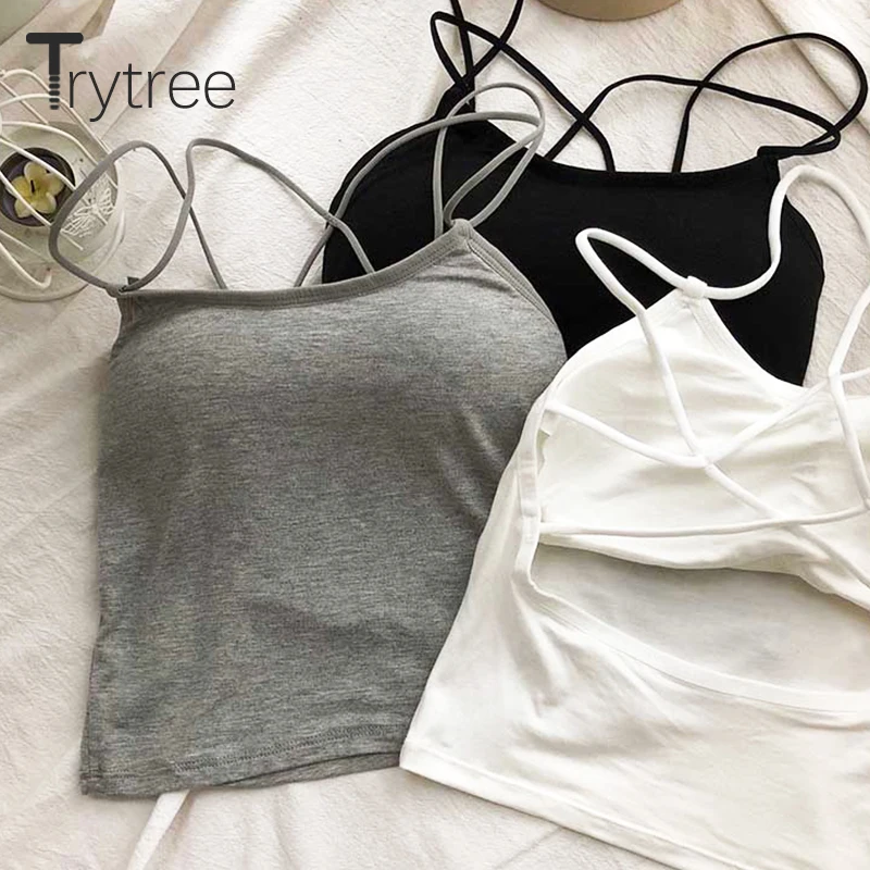 Trytree Майки Топы из модала Женские повседневные 3 цвета выдалбливают спины Топ