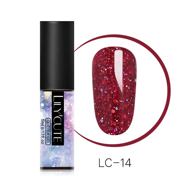 Glitter LC-14 LILYCUTE Блестящий Гель-лак для ногтей 5 мл замачиваемый УФ гель для ногтей лак Полупостоянный гель лак праймер маникюрный лак - Цвет: Glitter LC-14