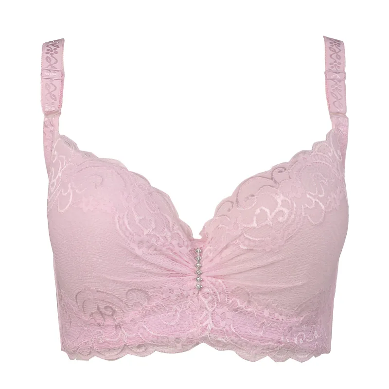 light pink Meizimei, новинка, бюстгальтер размера плюс, тонкий кружевной бюстгальтер без косточек, бюстгальтеры для женщин, супер пуш-ап, бюстгальтер, нижнее белье для девочек, нижнее белье, сексуальное белье - Цвет: light pink