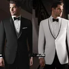 Приталенные черные и белые смокинги жениха на одной пуговице для жениха, мужские свадебные костюмы для выпускного (пиджак + брюки + пояс + галстук)