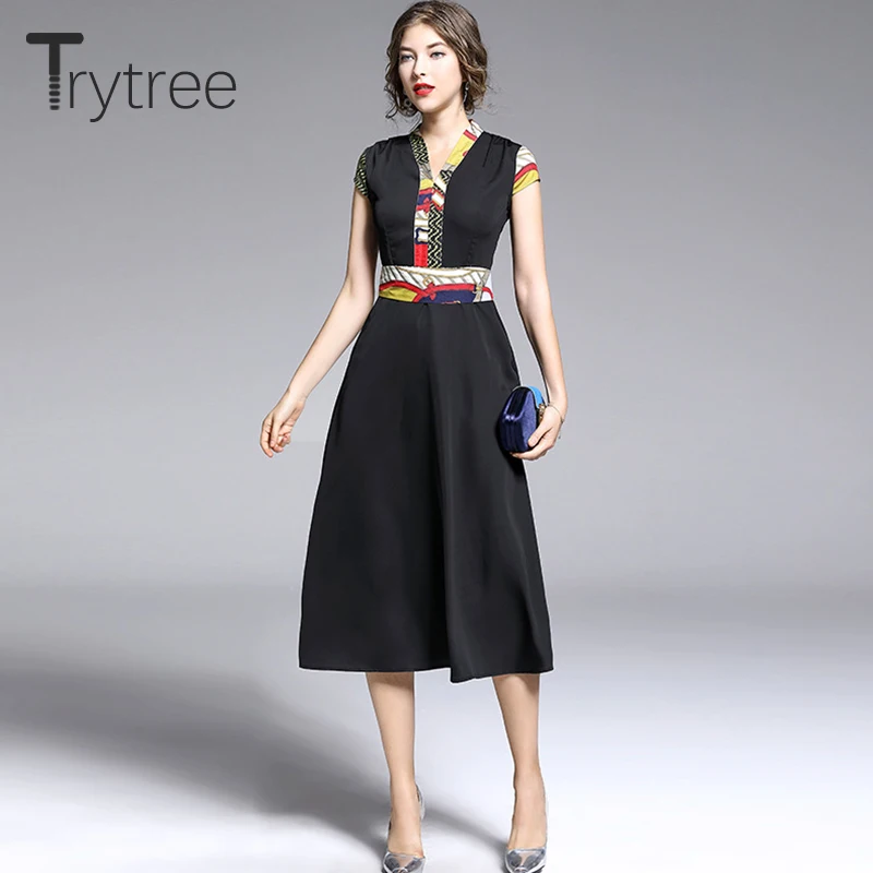 Trytree/летнее женское платье повседневное с v образным вырезом лентами бантом