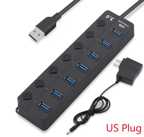 7 Ports Hub US Plug Usb-хаб 3,0 высокоскоростной 4/7 порт USB 3,0 концентратор разветвитель вкл/выкл переключатель с ЕС/США адаптер питания для MacBook ноутбука ПК - Цвет: 7 Ports Hub US Plug