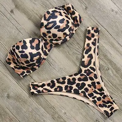 Бикини для женщин Leopard бандо комплект бикини купальный костюм Одежда для купания купальник Maillot De Bain Femme Бразильский Push Up Biquini Леди бикини животных леопардовым принтом комплект бикини купальники