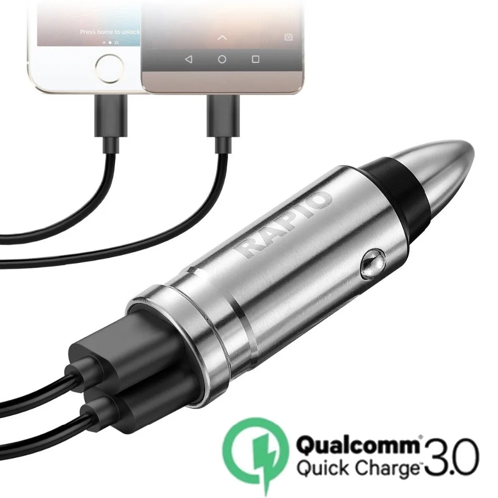 Bullet Quick Charge 3 0 DUAL USB Автомобильное зарядное устройство для iphone android 5A Быстрая
