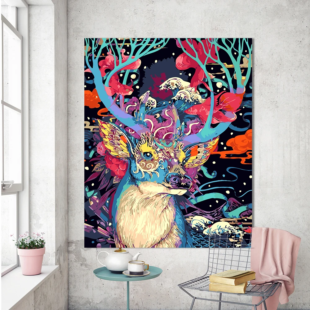 Картина маслом без рамки с изображением рождественского оленя|unique gift|paintings