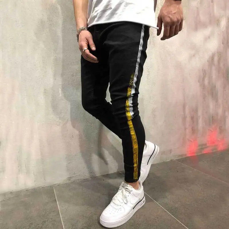 2019 New Fashion Streetwear Men's Jeans Vintage Black Color Skinny Male Destroyed Ripped Broken Homme Hip Hop Denim Pants | Мужская