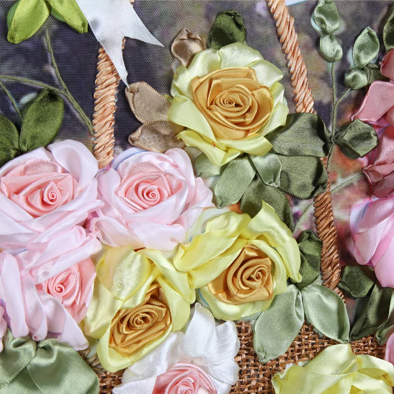 Пейзаж живопись DIY лента с вышитыми цветами розы Картина рукоделие Наборы